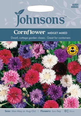 Cornflower Seeds 'Midget Mixed' by Johnsons