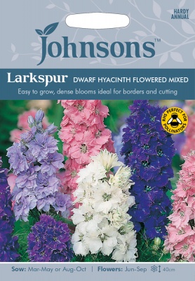Larkspur Seeds 'Dwarf Hyacinth Flowered Mixed' by Johnsons