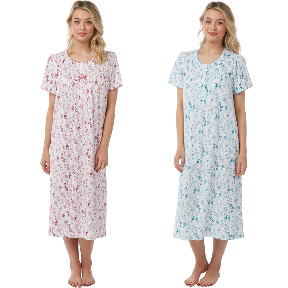 Marlon Botanical Short Sleeve Cotton Nightdress kazco.co.uk
