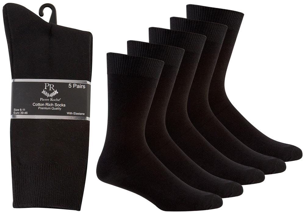 Men's Black Socks By Pierre Roche - 5 Pack - kazco.co.uk